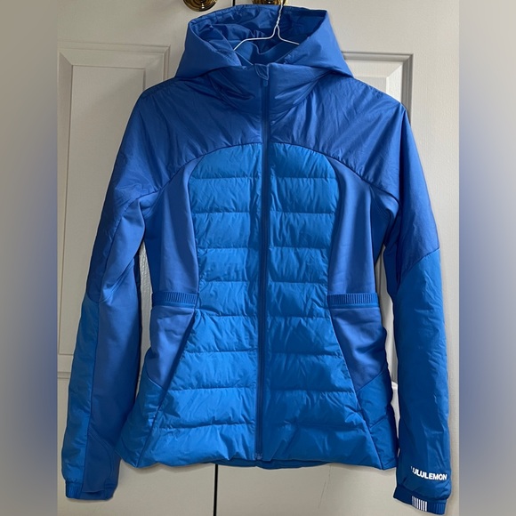 🍒LULULEMON sz 10 DOWN FOR IT ALL JACKET Down BLUE NILE ~ Removable Hood!!